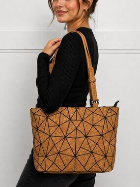NWOT Cork Bag Double Strap Crossbody Tan Black Geometric